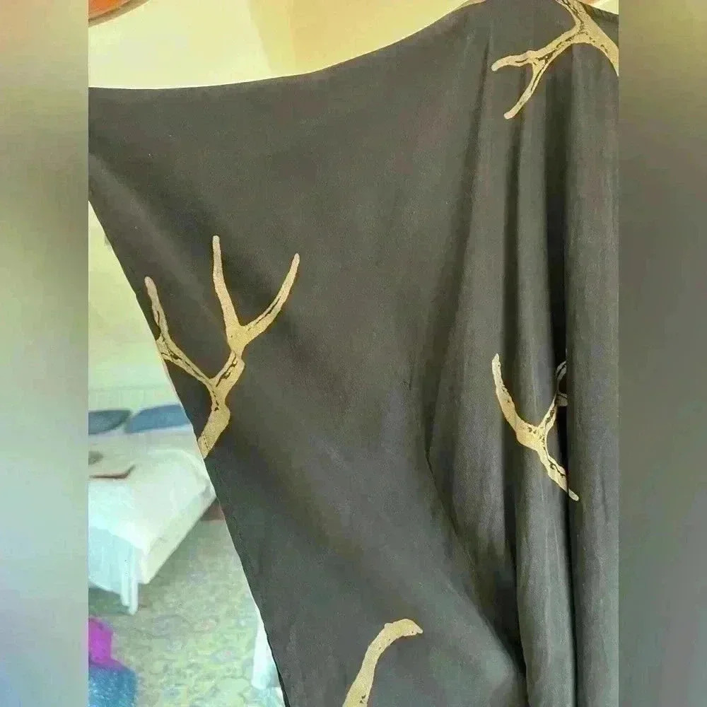 Koch Black silk with gold antler print - Sz - Med - Picture 3 of 8